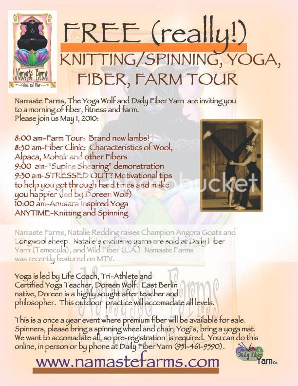 Knitting/Spinning, Yoga, Fiber Farm Tour